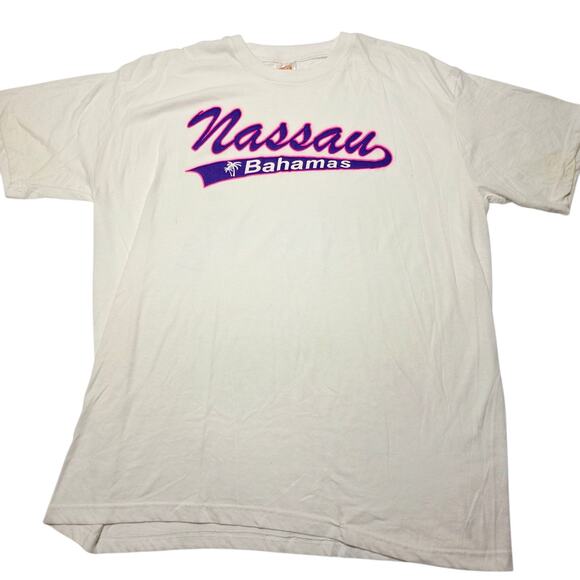 Nassau Bahamas T Shirt Mens 2XL White Blue Graphic Print Spell Out Dorsett - Picture 1 of 6